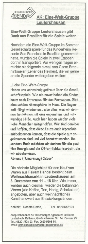 2007.11.30_MTB_EineWeltGruppeLeutershausenGibtDankAusBrasilienFuerDieSpieleWeiter
